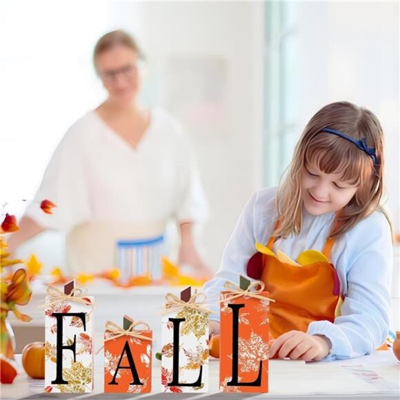 Fall Decor, 4 PCS Autumn Wood‎ Sign Set - Farmhouse Thanksgiving Tabletop Decor - Picture 6 of 7